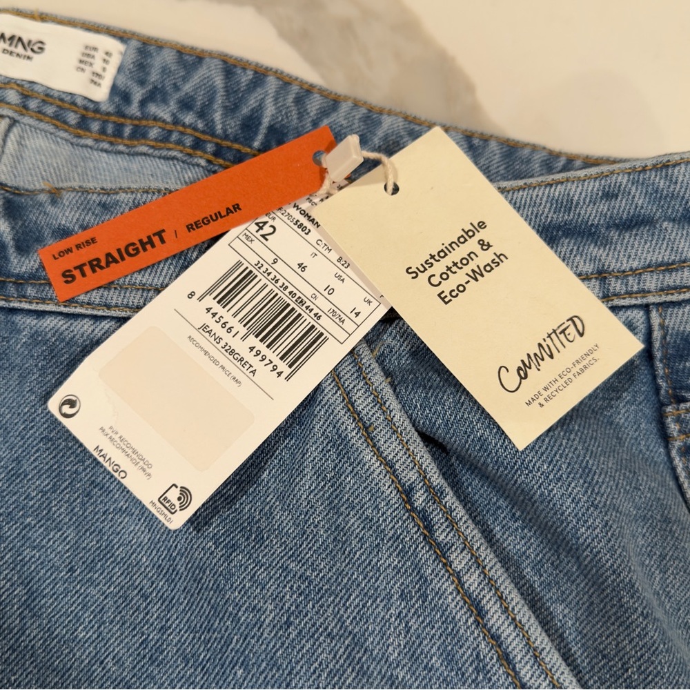 Mango MNG Cargo Jeans Womens 10 Blue Denim Cargo‎ Baggy Grunge Pockets NWT - Picture 4 of 16